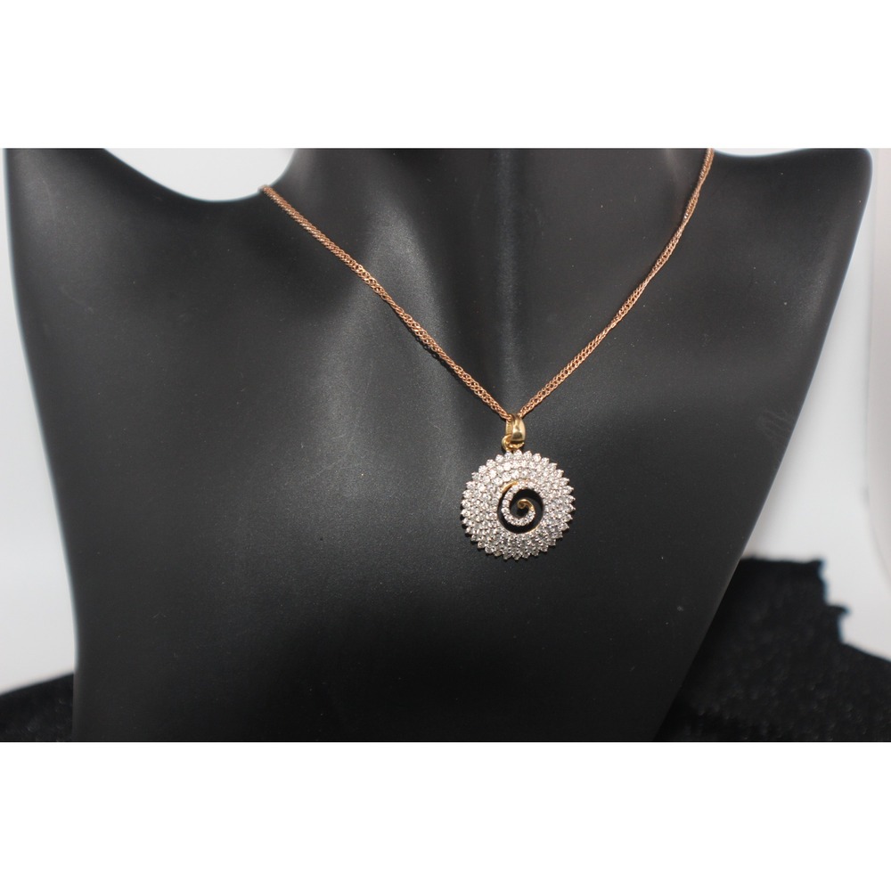 14K Gold Spiral Pendant Necklace – Pavé Diamond/Moissanite-Tested Stones – 24.5"